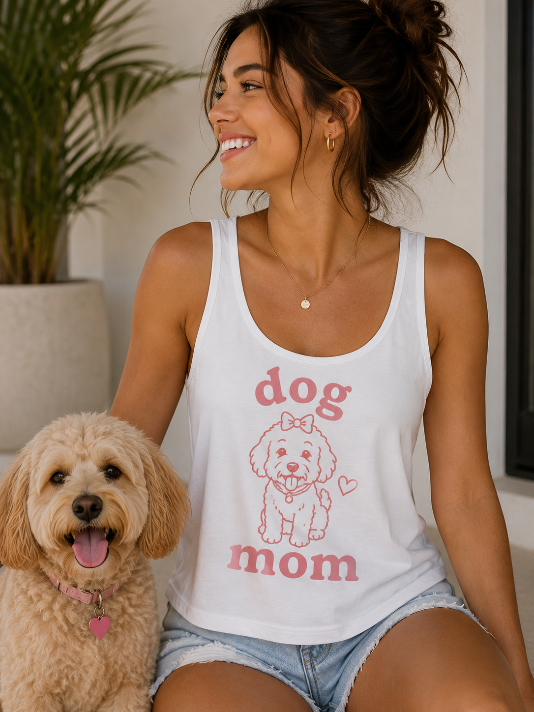 Dog Mom Pink Doodle Tank Top – Cute Graphic Tank for Dog Lovers