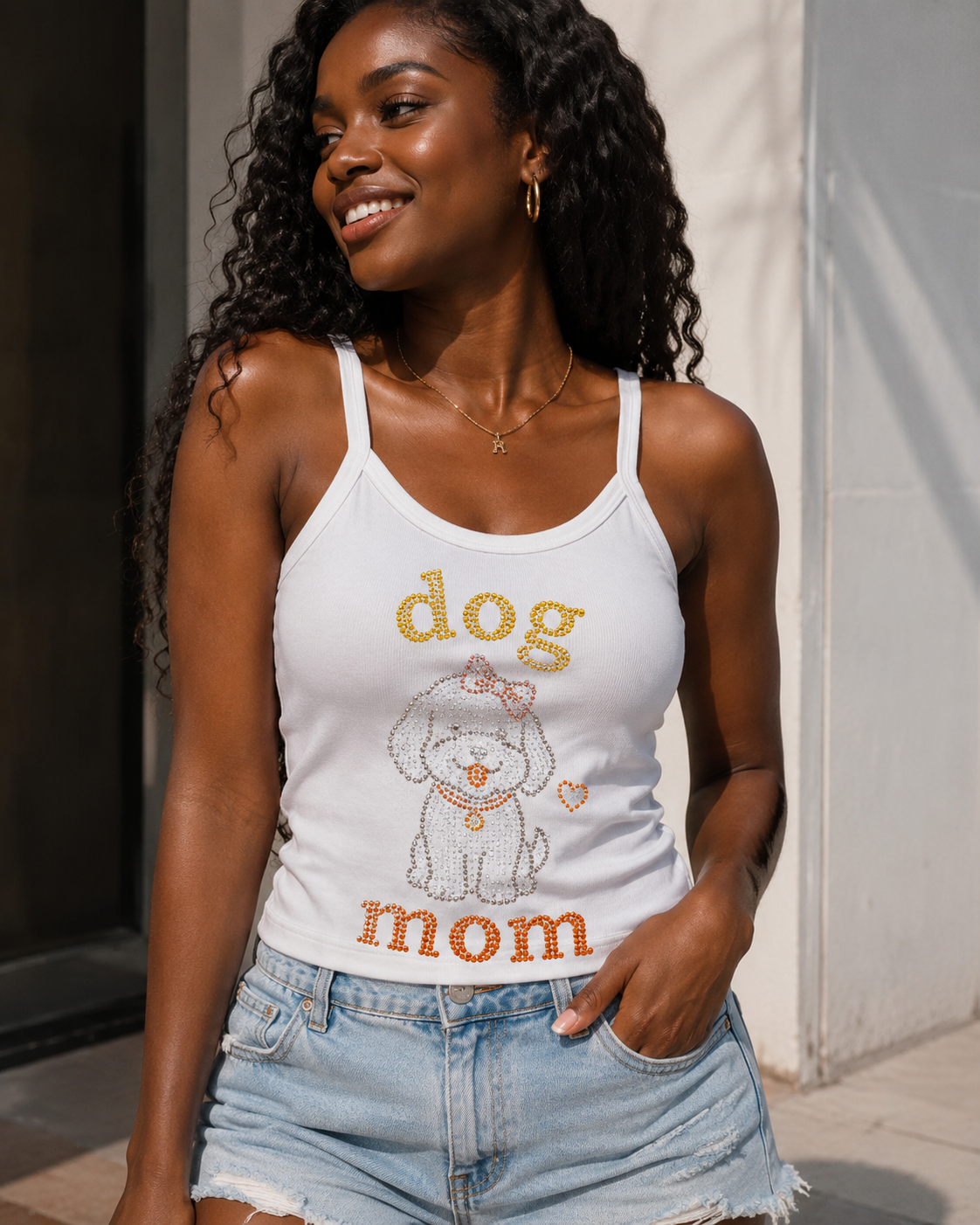 Dog Mom Rhinestone Bling Tank Top