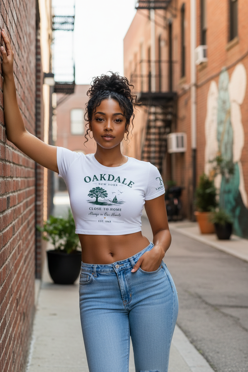 Oakdale  new York woman's crop T-shirt